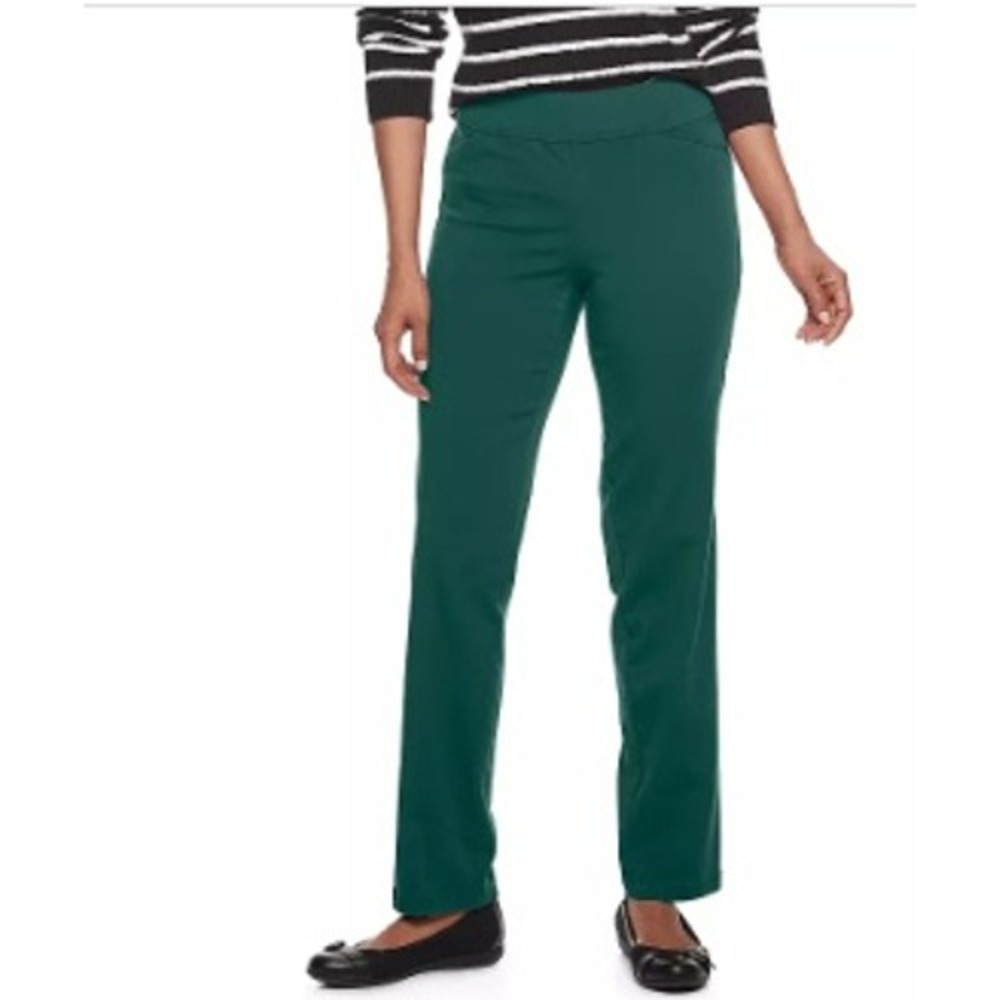 Croft & Barrow Women's Effortless Stretch Pull‎ On Pants Green 12 Short